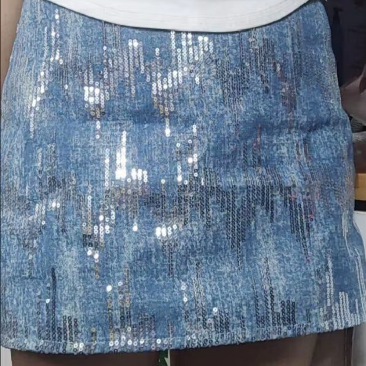 Blue Sequin High Waist Skirt - Festigal