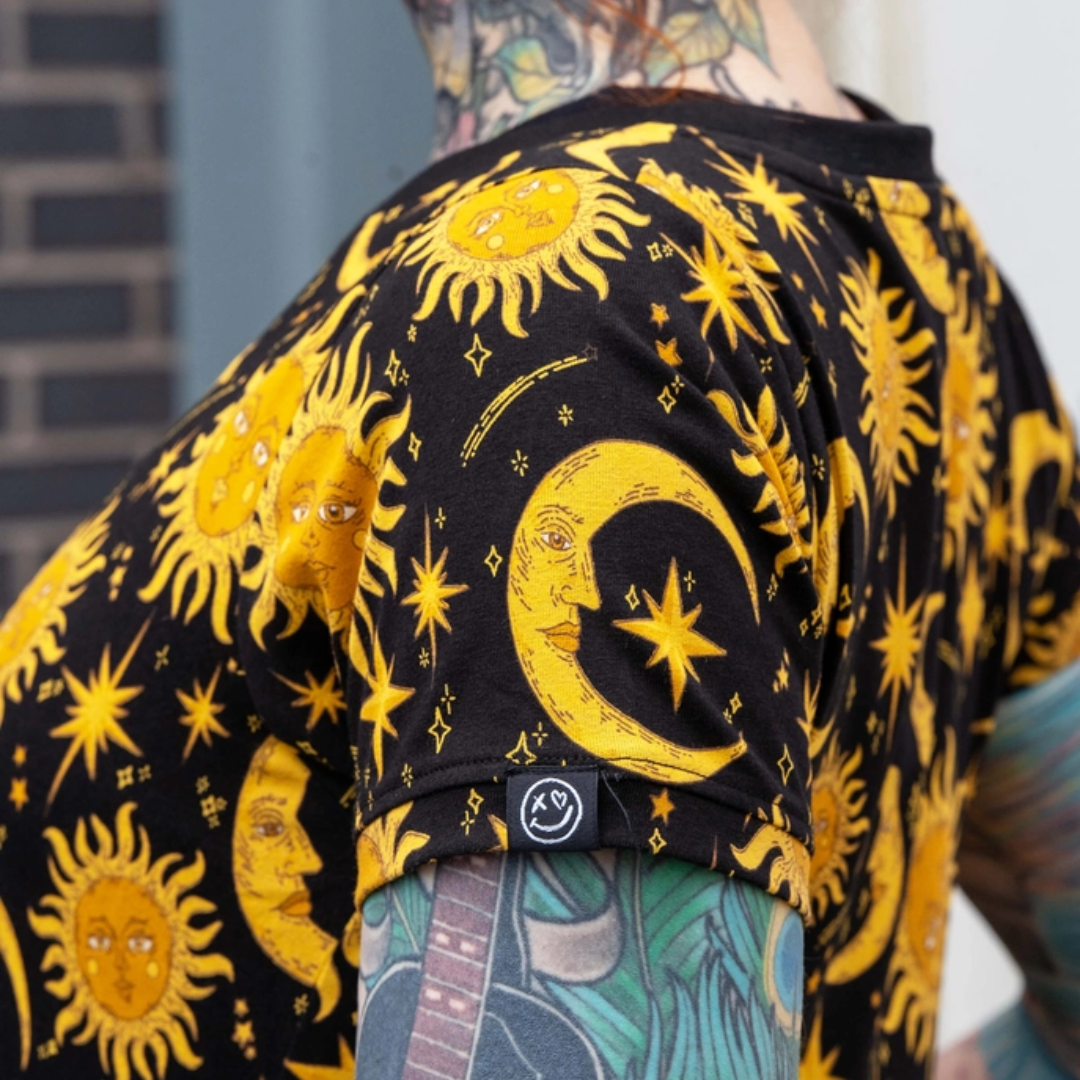 Celestial Sun and Moon Stretch Midi Smock Dress