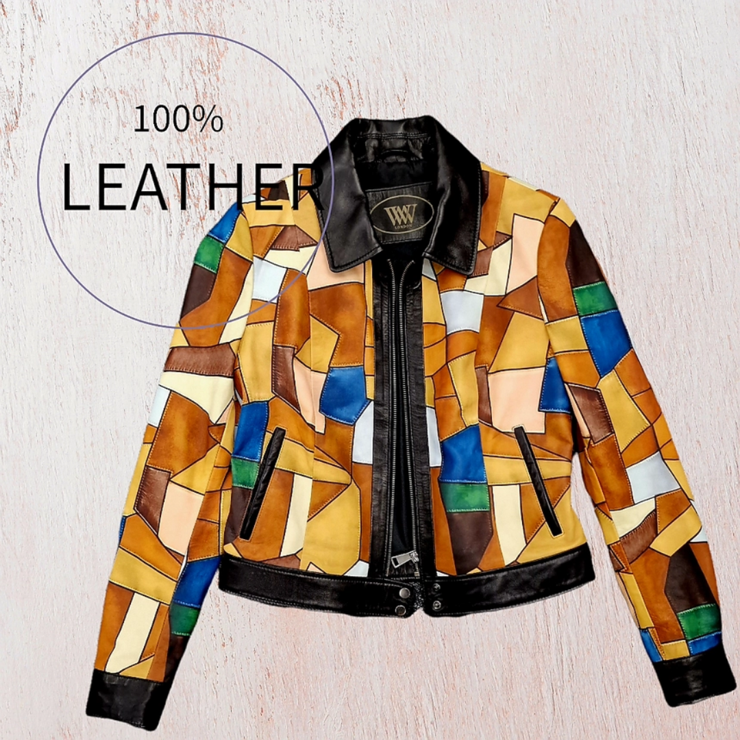 Leather Patchwork Biker Jacket