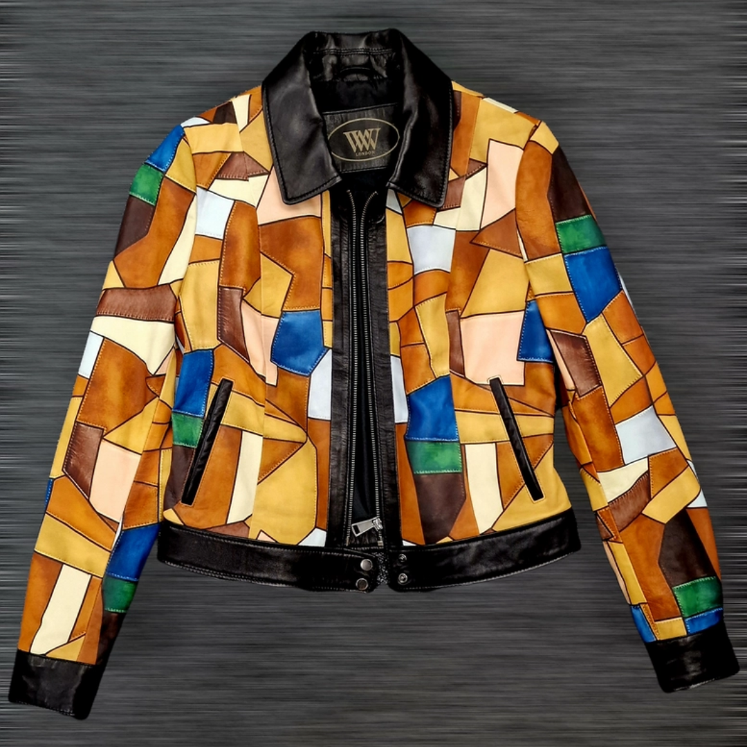 Leather Patchwork Biker Jacket