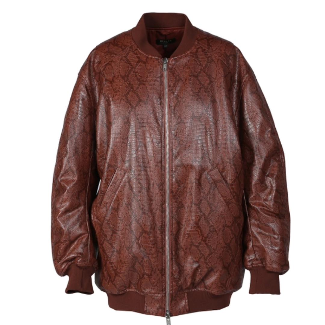 Snake Pattern Vegan Leather Bomber Jacket