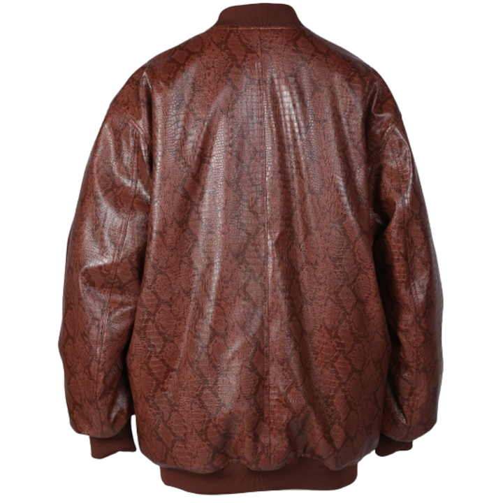 Snake Pattern Vegan Leather Bomber Jacket