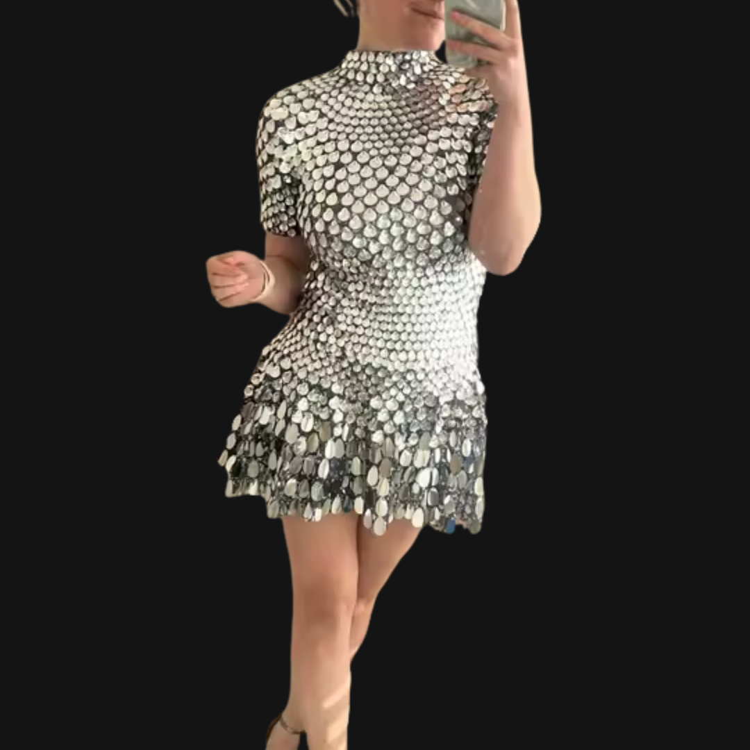 Shimmering Sequins Mermaid Leotard Micro Dress