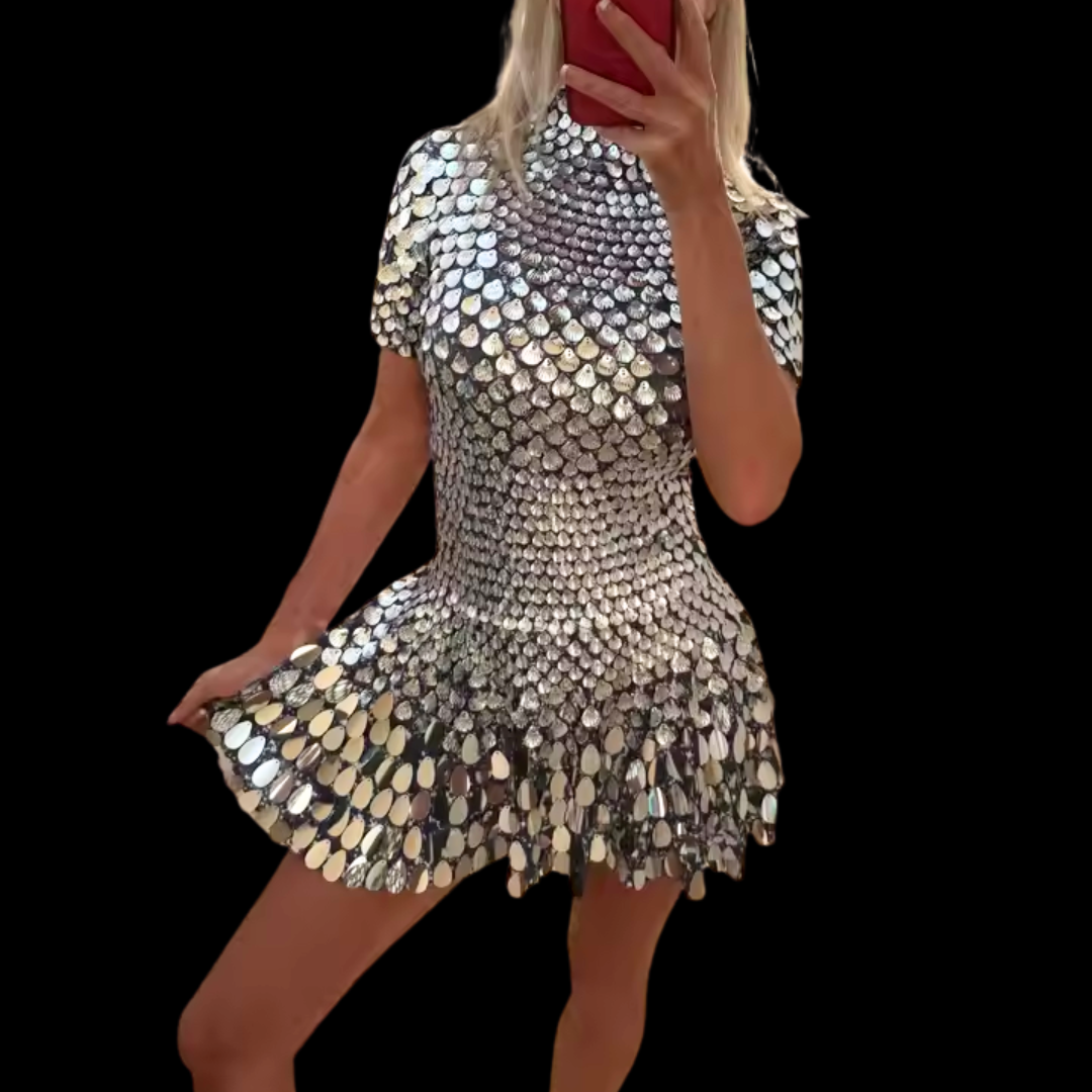 Shimmering Sequins Mermaid Leotard Micro Dress