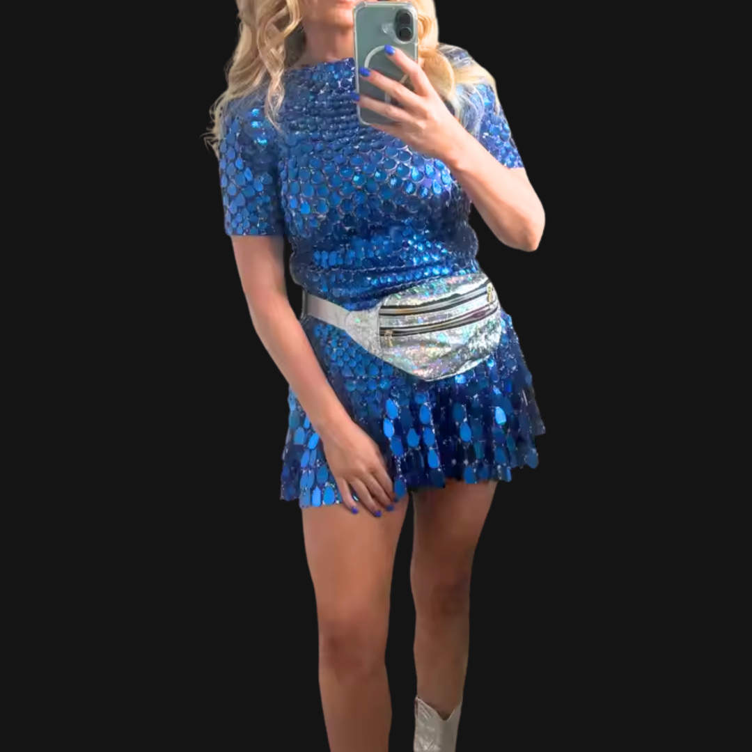 Shimmering Sequins Mermaid Leotard Micro Dress
