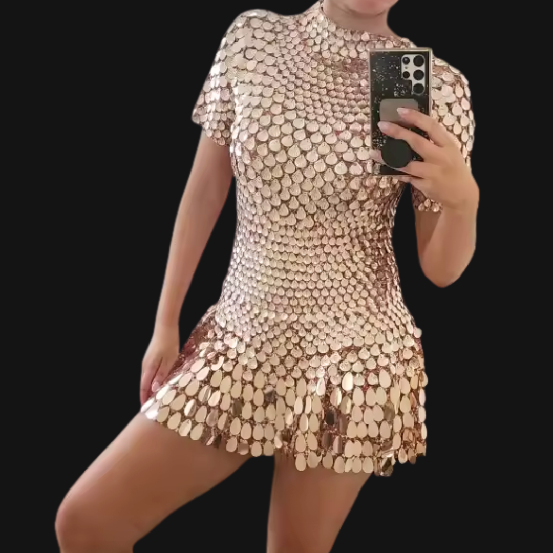 Shimmering Sequins Mermaid Leotard Micro Dress