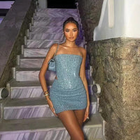 Sequin Denim Corset and Skirt Two-Piece Set - Festigal