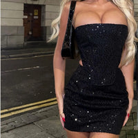 Sequin Denim Corset and Skirt Two-Piece Set - Festigal