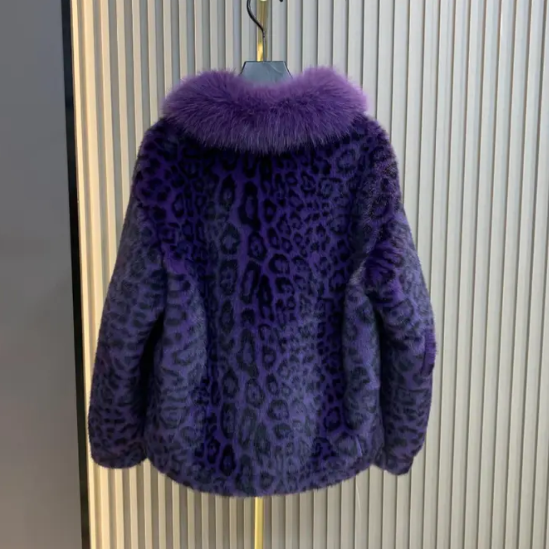 Leopard Print Buckled Faux Fur Jacket - Festigal