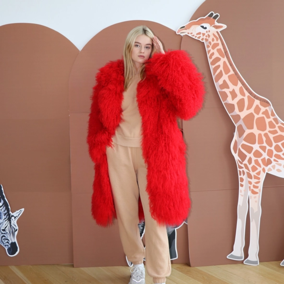 Red Mongolian Fur Coat - Festigal