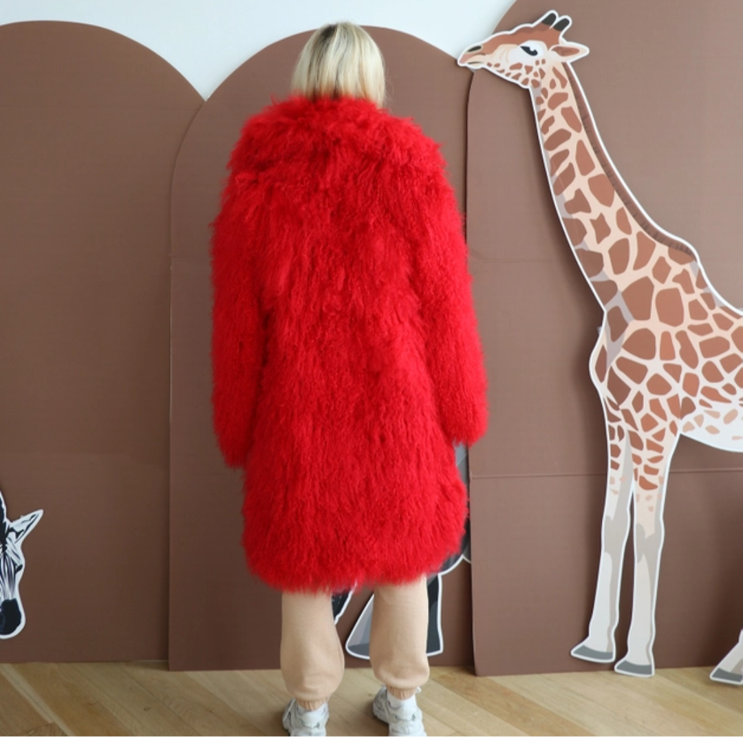 Red Mongolian Fur Coat - Festigal