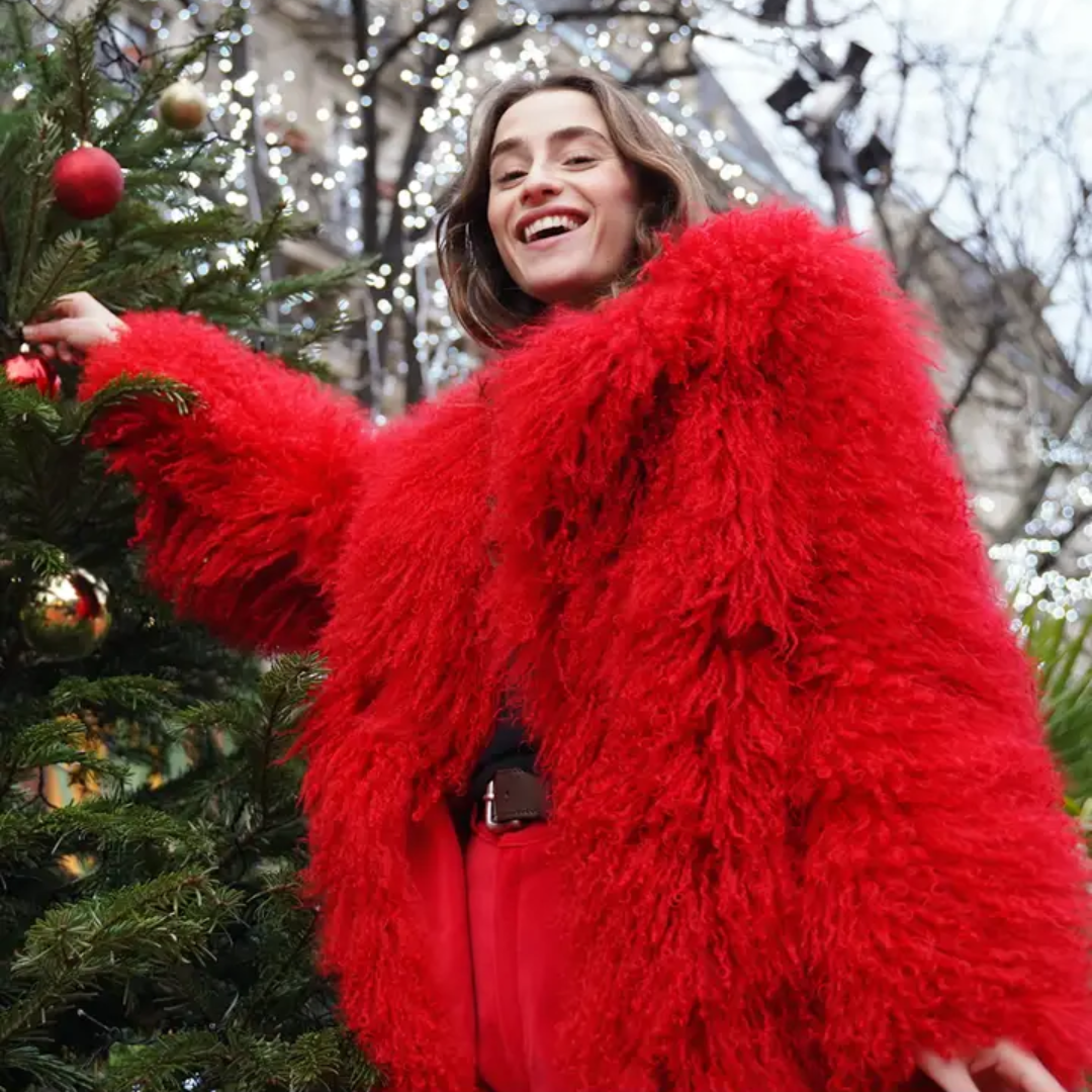 Red Mongolian Fur Coat - Festigal