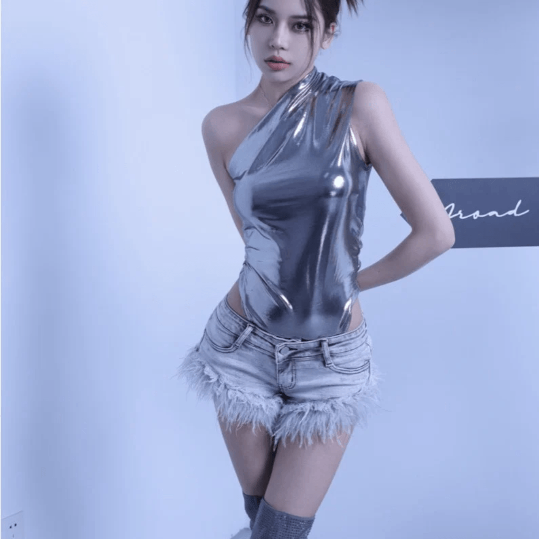 Holographic Silver One Shoulder Bodysuit - Festigal