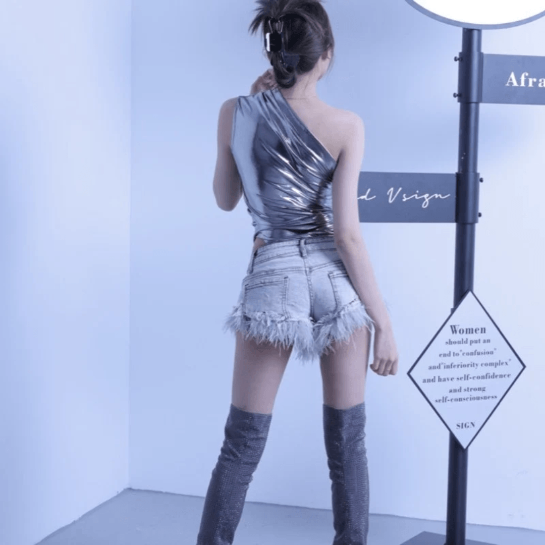 Holographic Silver One Shoulder Bodysuit - Festigal