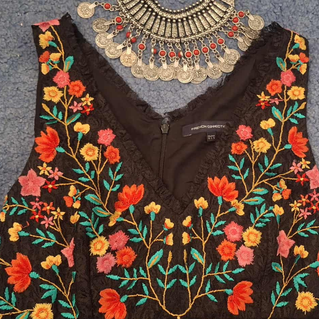 French Connection Amity Embroidered Dress Size 10.