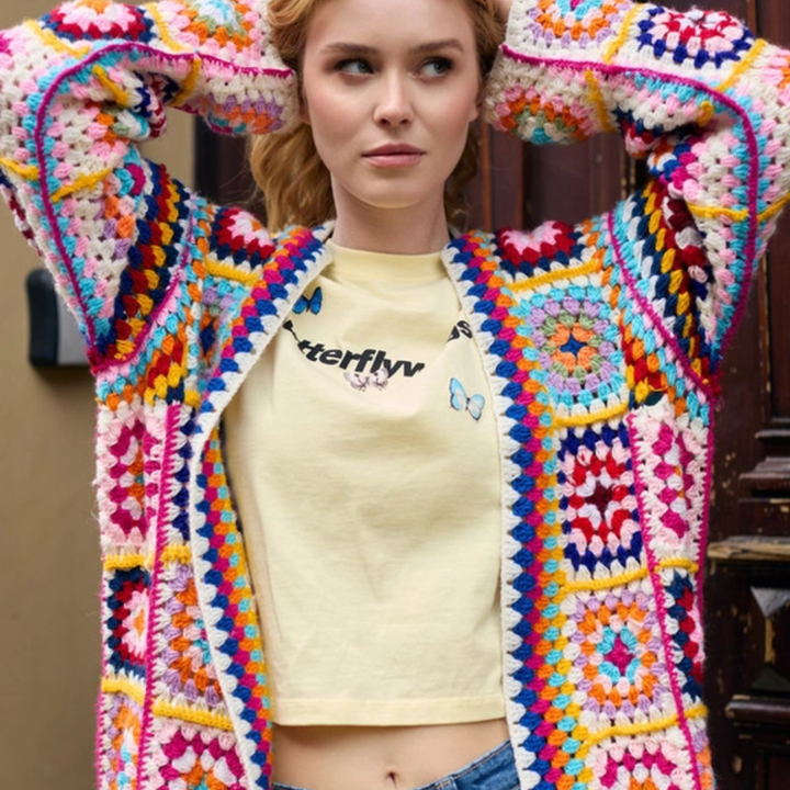 Crochet Multi-coloured Square Kimono