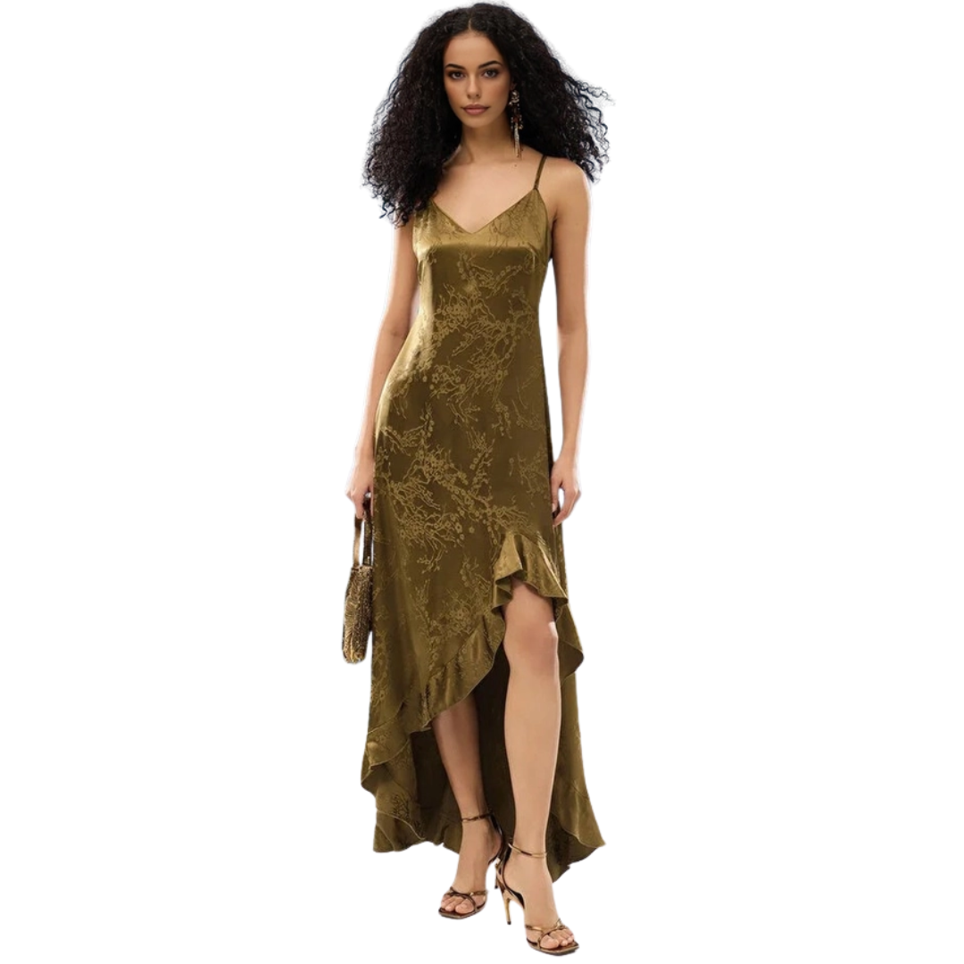 Satin Ruffle Asymmetrical Dress