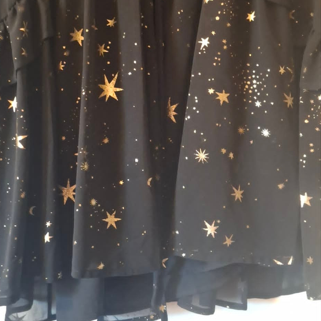 Black/Gold Star & Moon Flowy Midi Dress