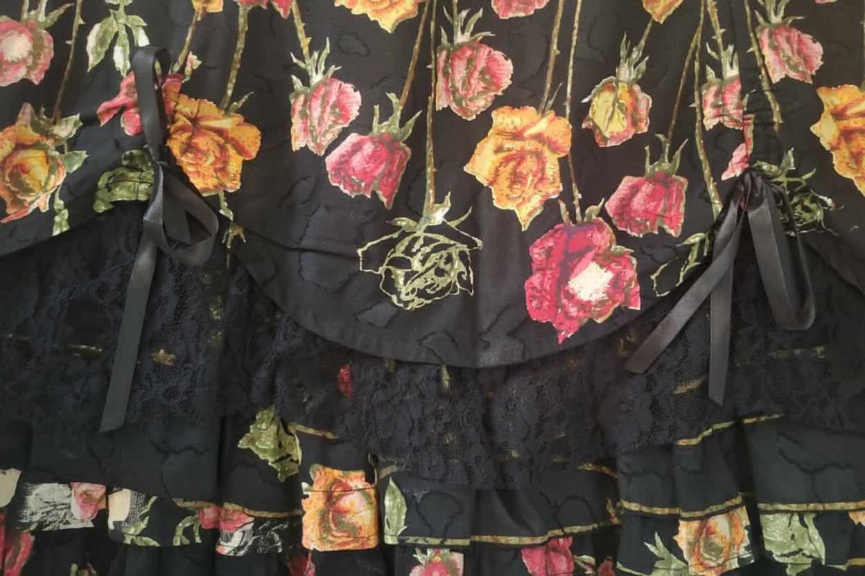 Black Floral Tie-Up Midi Skirt 🖤✨