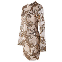 Sequin Mesh Palm Leaves Dress - Festigal