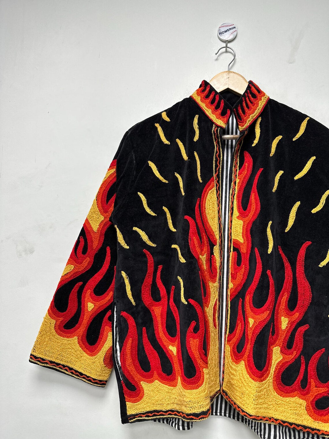 Flames Embroidered Velvet Jacket