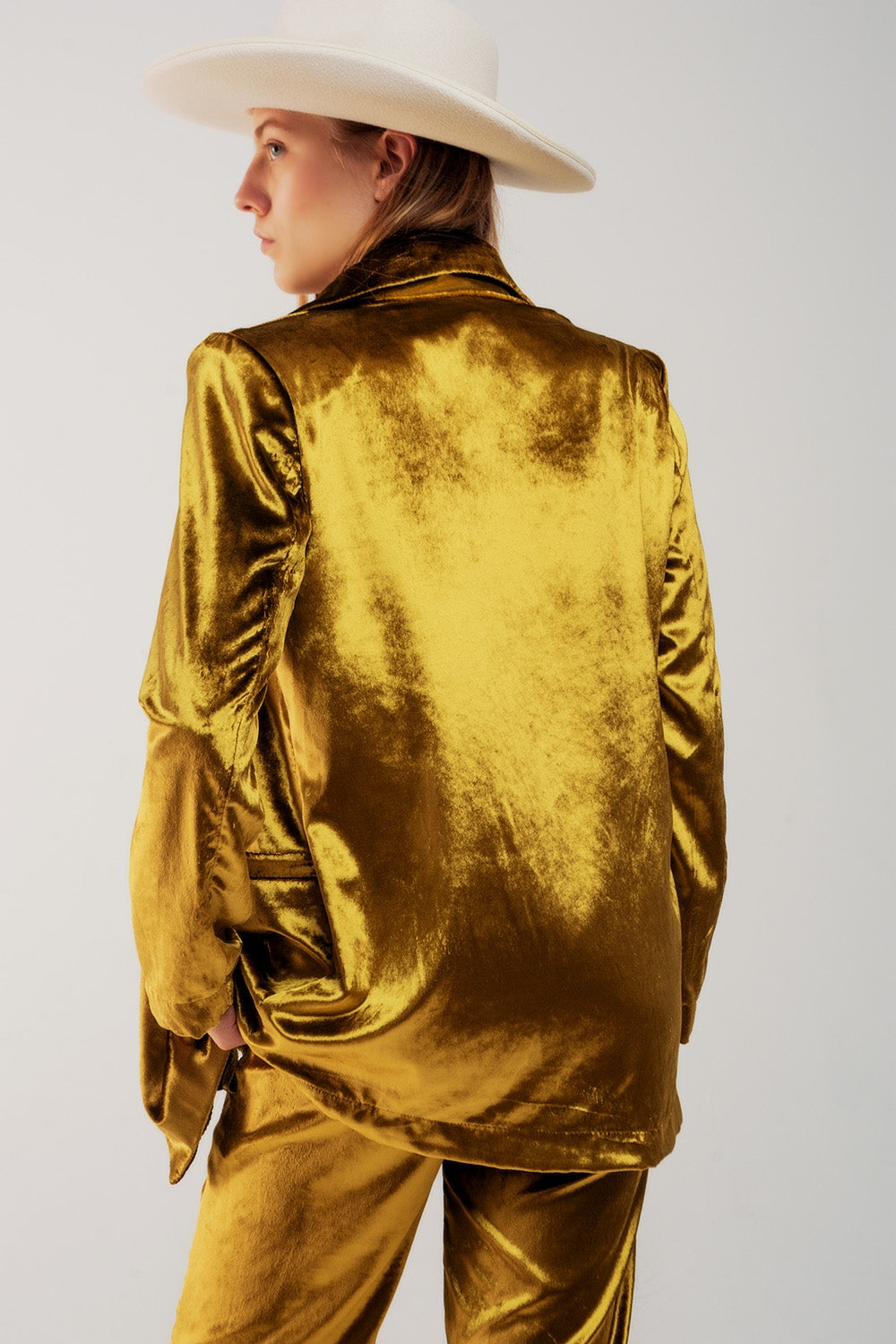 Gold Velvet Oversized Blazer - Festigal