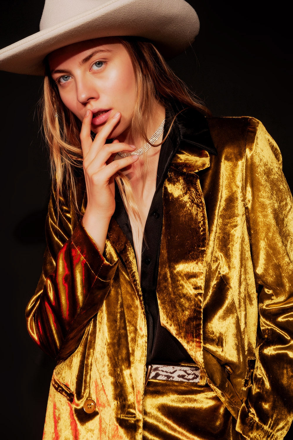 Gold Velvet Oversized Blazer - Festigal