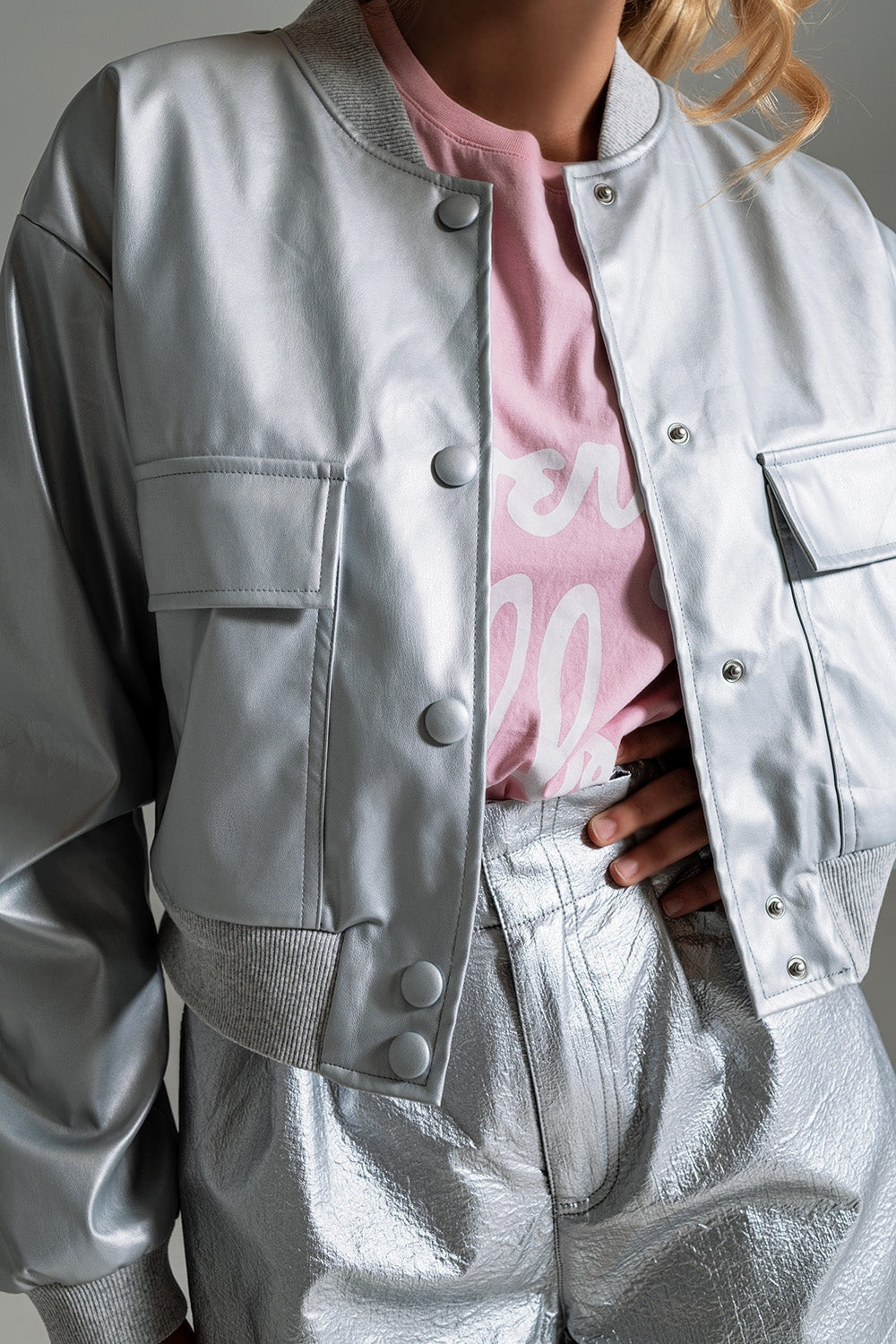 Silver Metallic Bomber Jacket