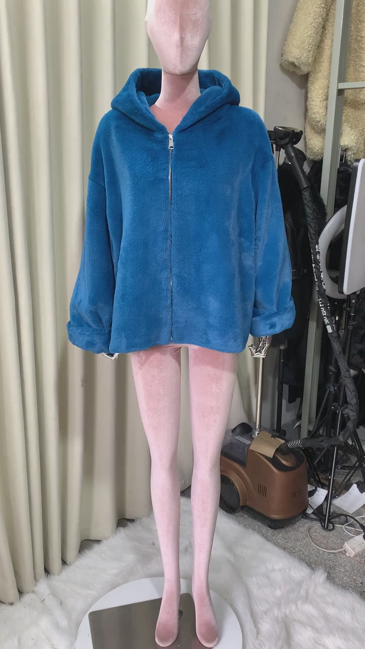Oversized Blue Faux Fur Coat