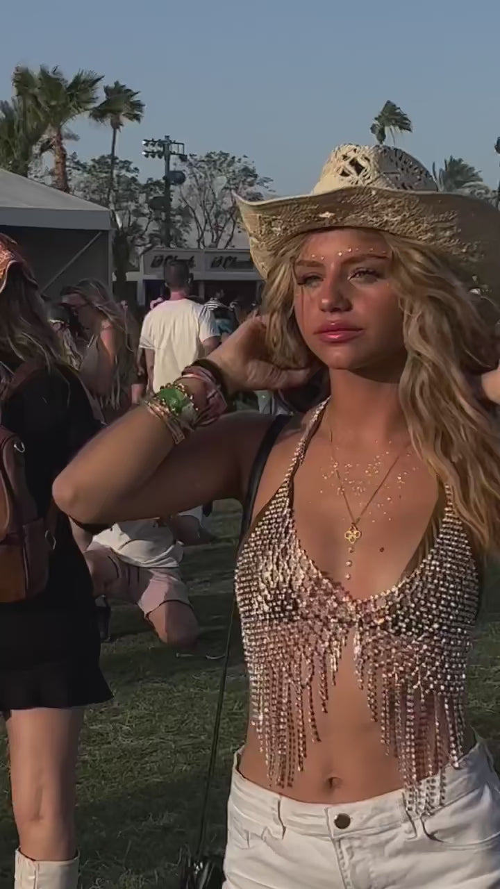 Rhinestone Tassel Harness Style Bralette Crop Top