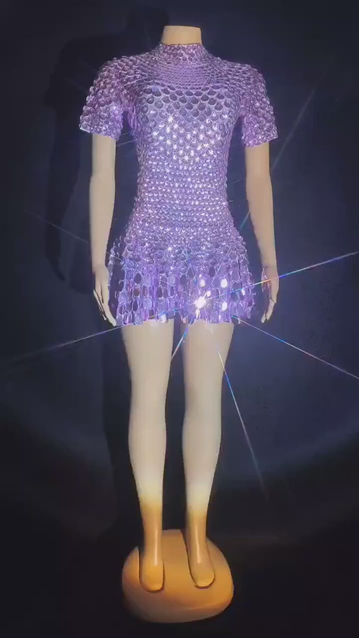 Shimmering Sequins Mermaid Leotard Micro Dress