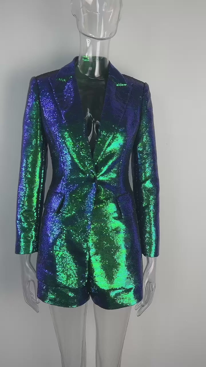 Glitter Sequinned Blazer Shorts Suit