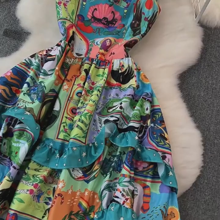 Psychedelic Abstract Ruffled Dress