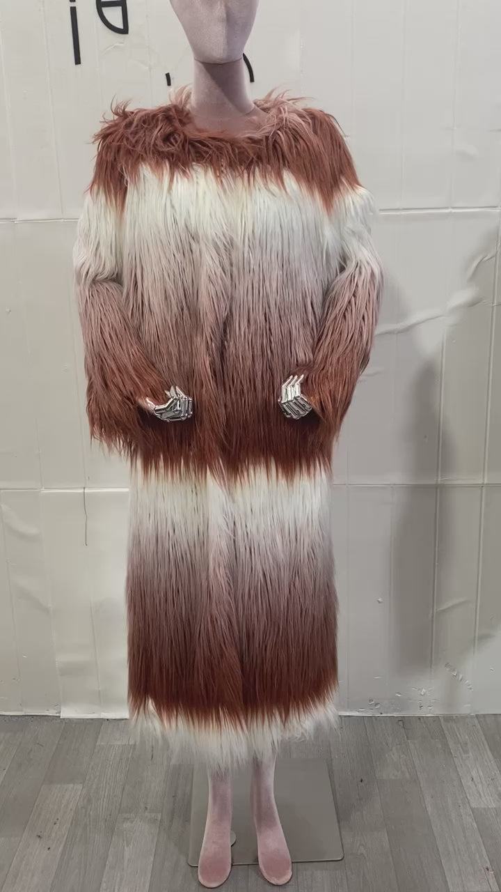 Ombre Faux Mongolian Fur Coat