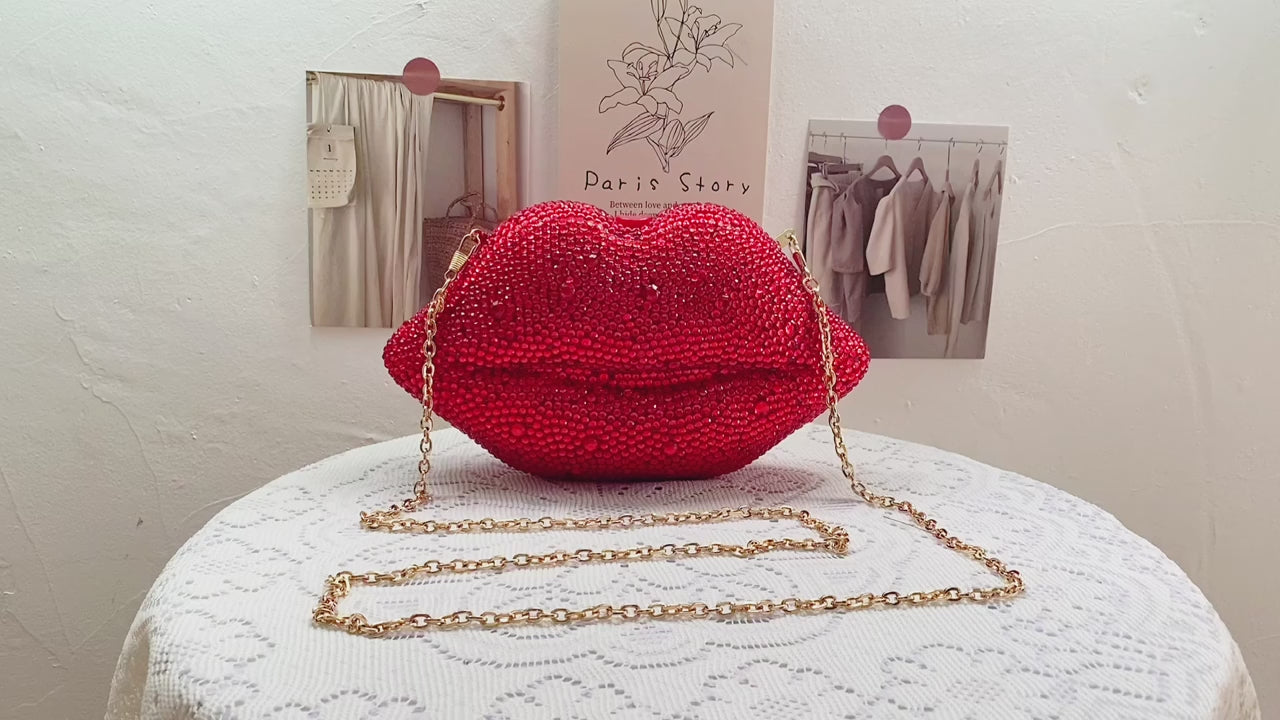Sequin Red Lip Clutch Bag