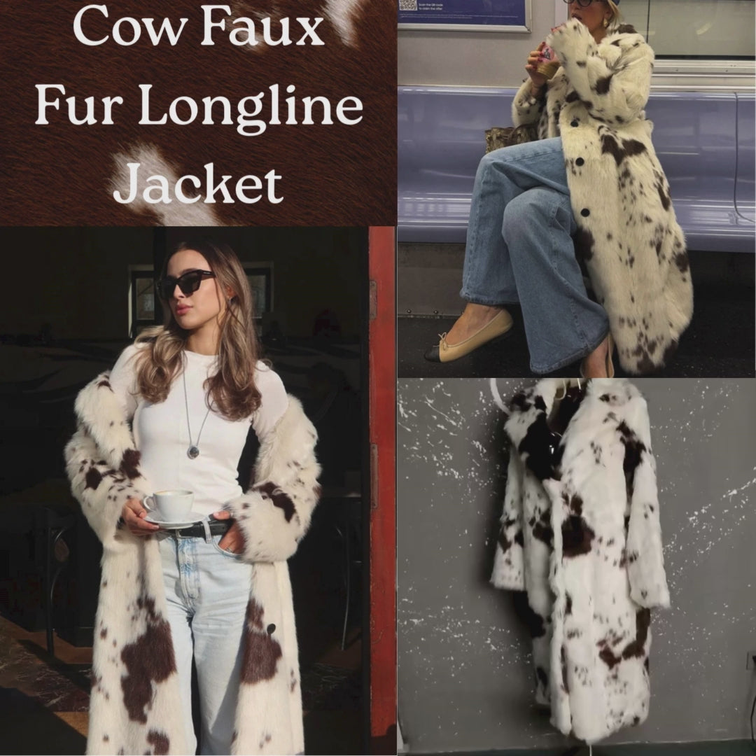 Cow Faux Fur Longline Jacket