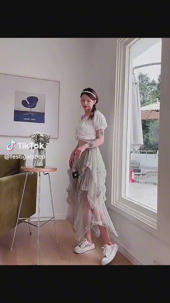 Gauze Asymmetrical Midi Skirt