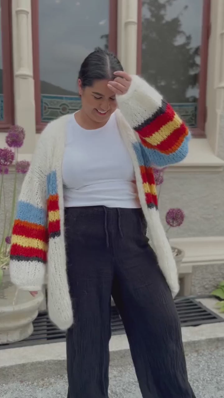 Lantern Sleeve Striped Cardigan