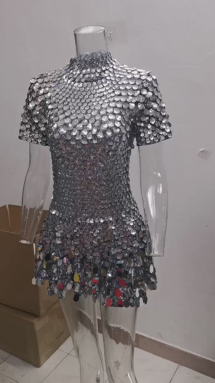 Shimmering Sequins Mermaid Leotard Micro Dress