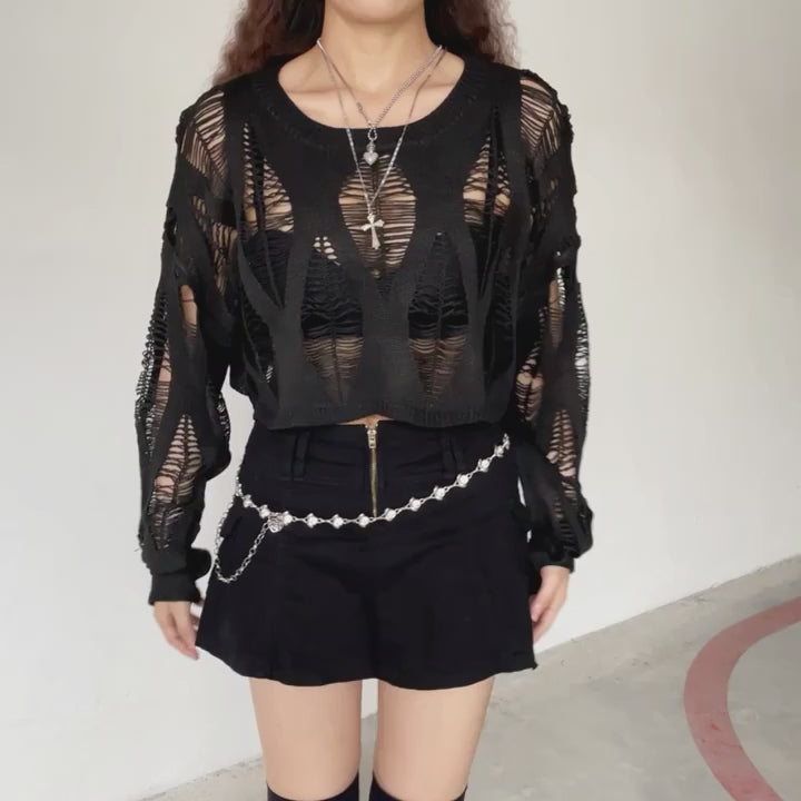Long Sleeved Ripped Gothic Top