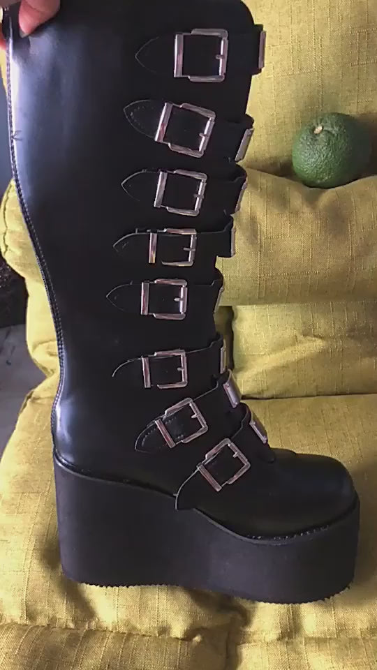 Buckles Galore Knee High Wedges