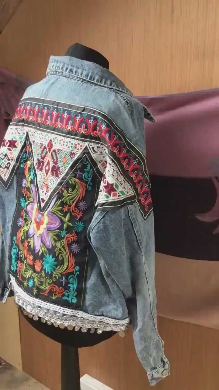 Embroidered Oversized Light Blue Denim Jacket