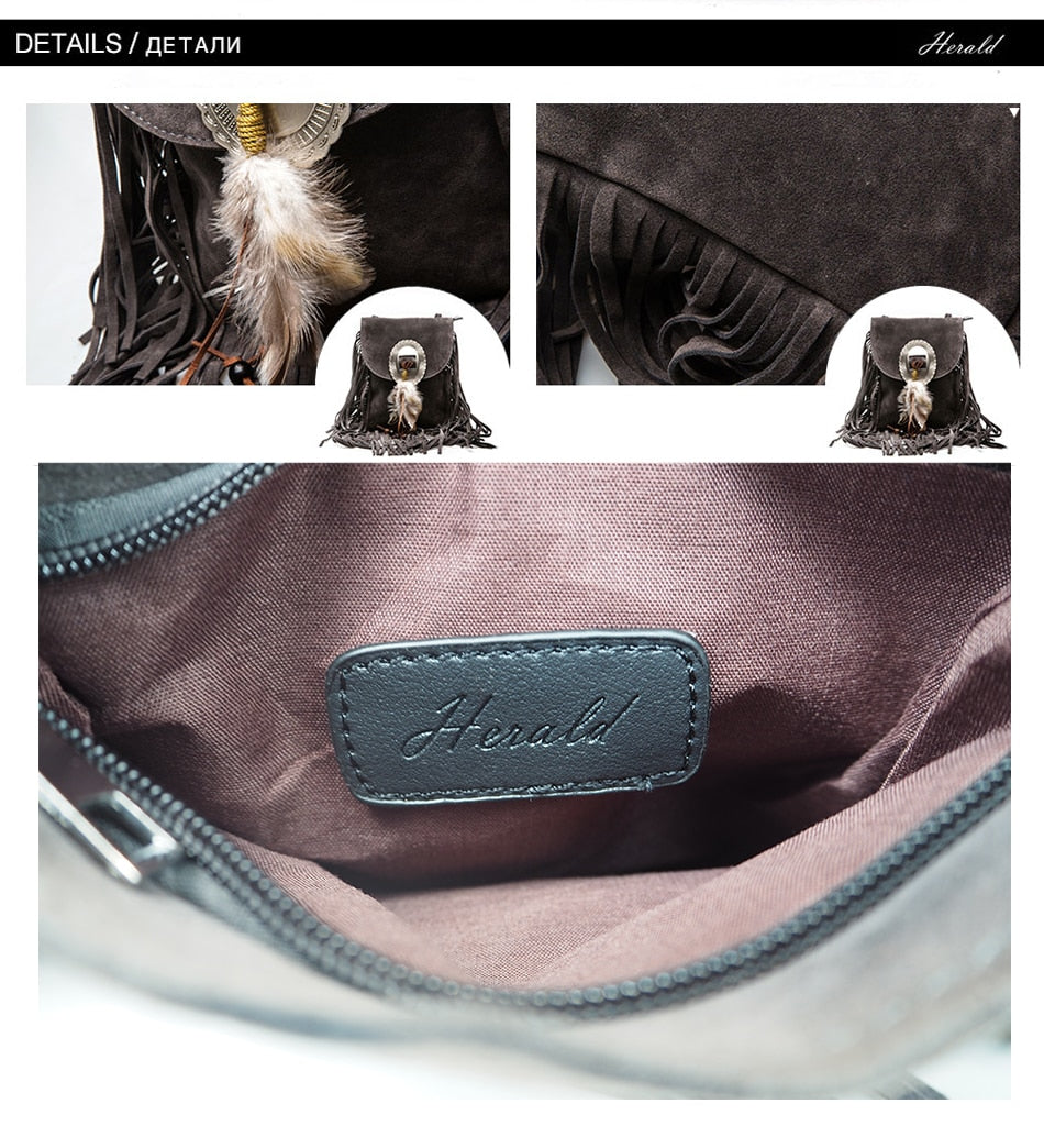 Fringe and Feather Tasselled Shoulder Bag - Festigal