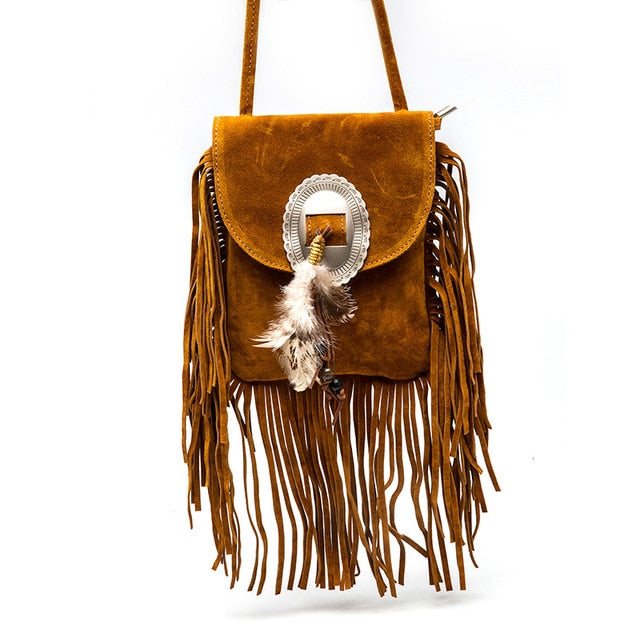 Fringe and Feather Tasselled Shoulder Bag - Festigal