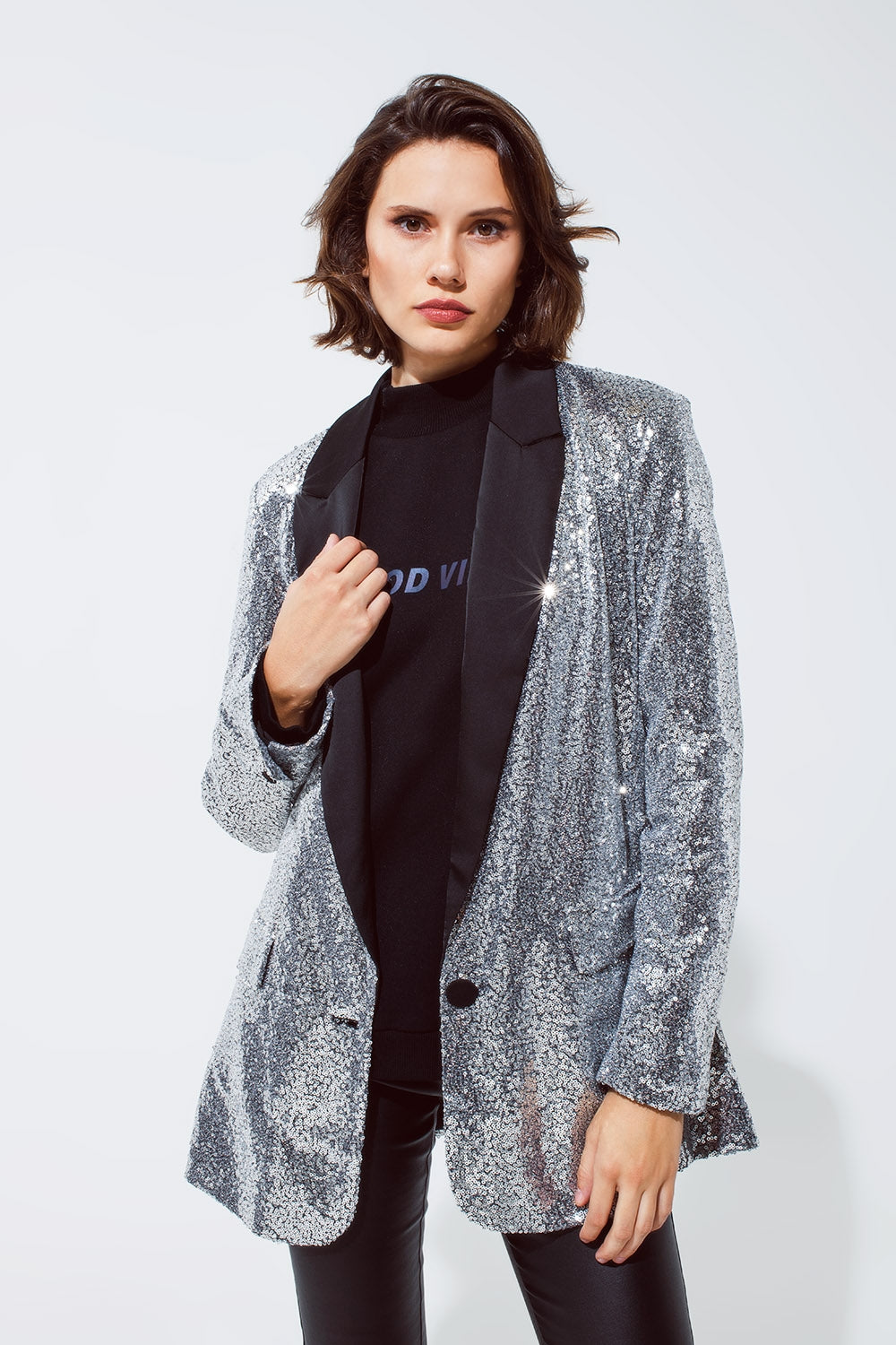 Silver Sequin Tuxedo Blazer - Festigal