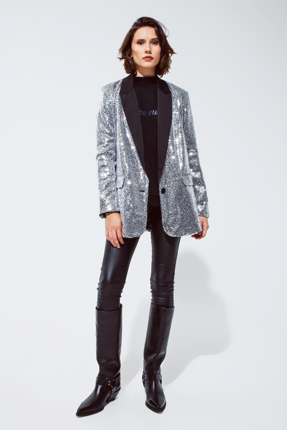 Silver Sequin Tuxedo Blazer - Festigal