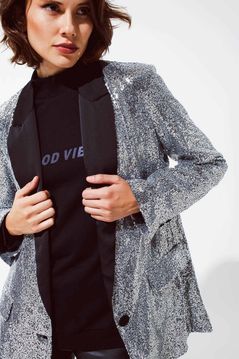 Silver Sequin Tuxedo Blazer - Festigal