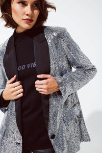 Silver Sequin Tuxedo Blazer - Festigal