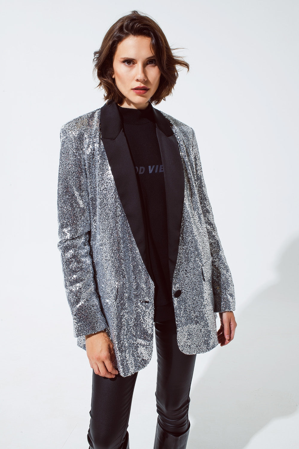 Silver Sequin Tuxedo Blazer - Festigal