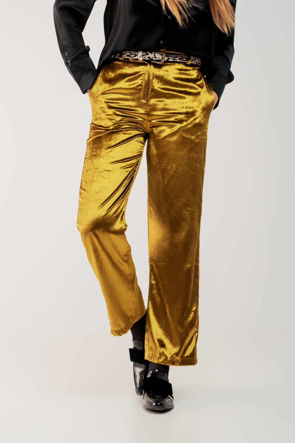 Gold Straight Leg Velvet Pants - Festigal